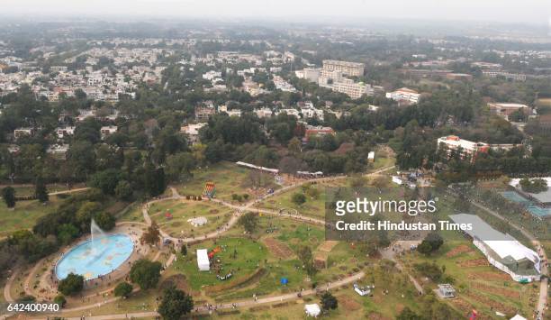 An aerial view of Zakir Hussain Rose Garden during the Rose Festival on February 17, 2017 in Chandigarh, India.