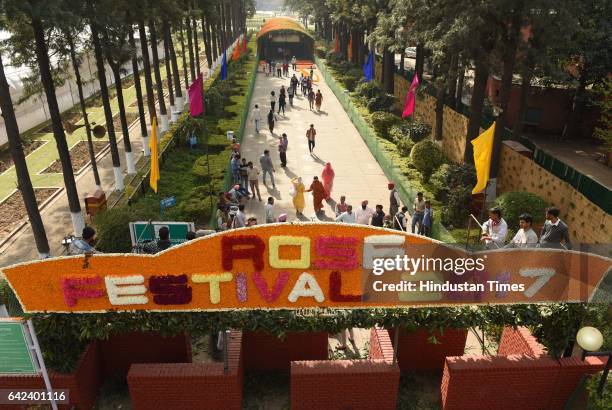 Decorated entrance gate of Rose Festival 2017 at Zakir Hussain Rose Garden, Sector 16, on February 17, 2017 in Chandigarh, India.