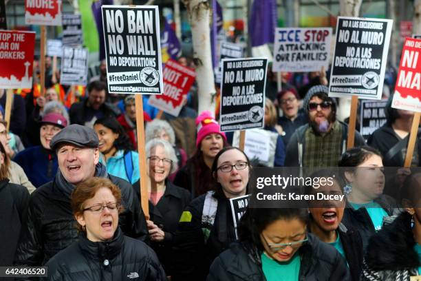 Rally is held outside the courthouse where U.S. District Court for the Western District of Washington at Seattle is hearing Daniel Ramirez Medina v....