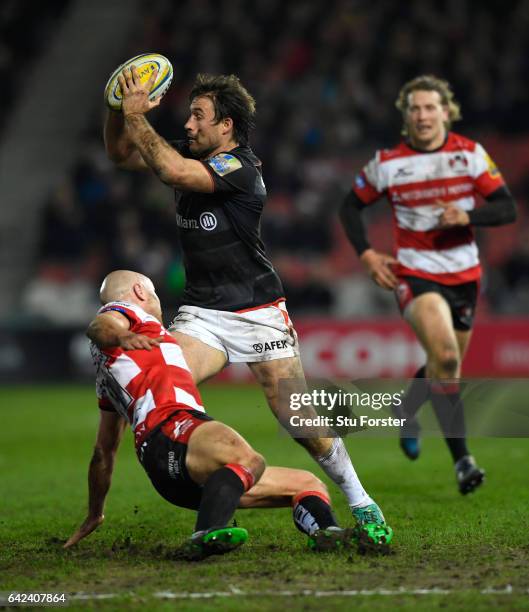 Saracens centre Marcelo Bosch makes a break during the Aviva Premiership match between Gloucester Rugby and Saracens at Kingsholm Stadium on February...