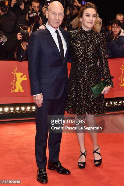 Actor Patrick Stewart and Sunny Ozell attend the 'Logan' premiere during the 67th Berlinale International Film Festival Berlin at Berlinale Palace on...