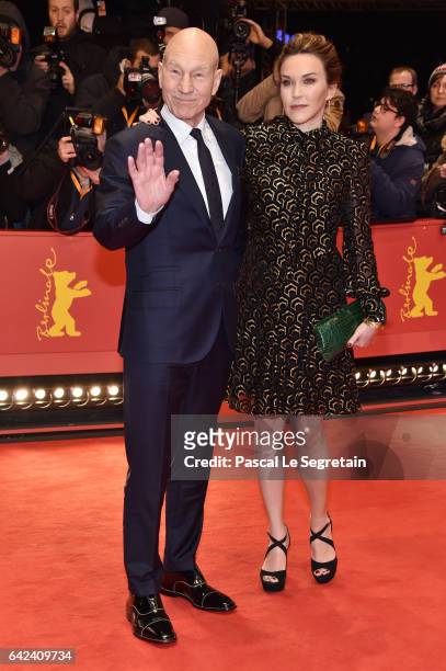 Actor Patrick Stewart and Sunny Ozell attend the 'Logan' premiere during the 67th Berlinale International Film Festival Berlin at Berlinale Palace on...