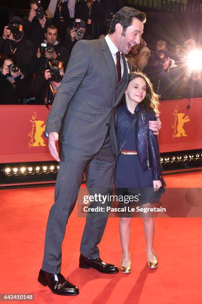 Actors Hugh Jackman and Dafne Keen attend the 'Logan' premiere during the 67th Berlinale International Film Festival Berlin at Berlinale Palace on...