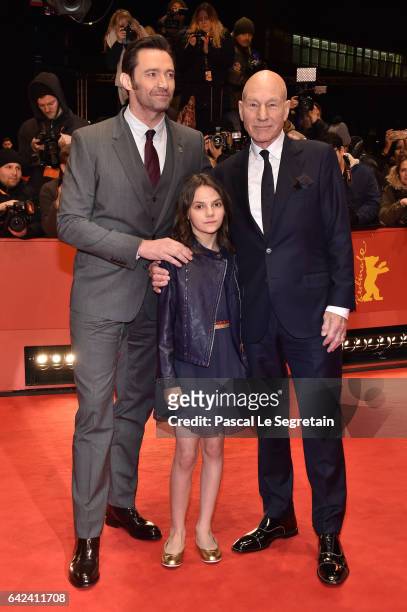 Actors Hugh Jackman, Patrick Stewart and Dafne Keen attend the 'Logan' premiere during the 67th Berlinale International Film Festival Berlin at...