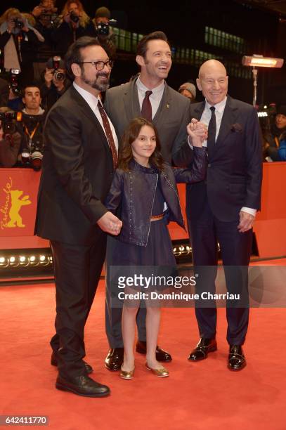Director James Mangold, actors Dafne Keen, Hugh Jackman and Patrick Stewart attend the 'Logan' premiere during the 67th Berlinale International Film...