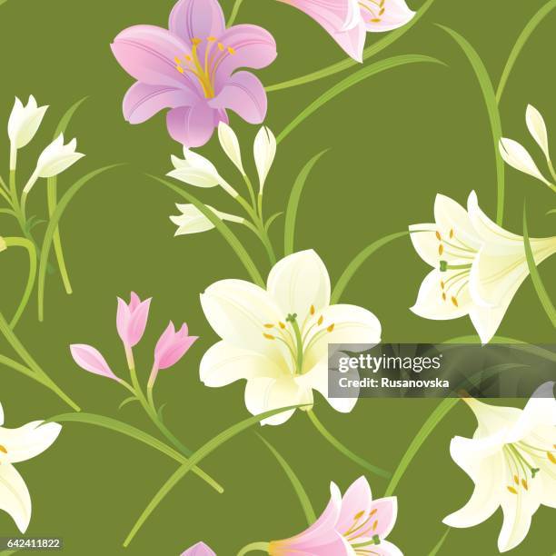 white and pink pattern - white lily illustration stock illustrations
