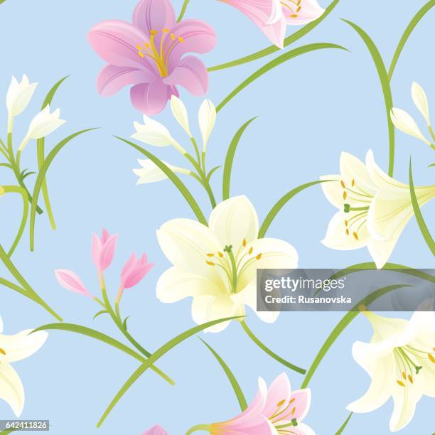 white and pink pattern - white lily stock illustrations