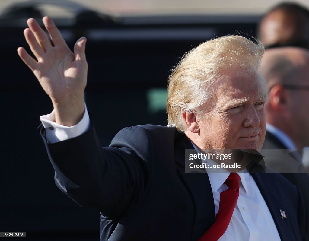 Donald Trump Arrives In West Palm Beach For Presidents Day Weekend