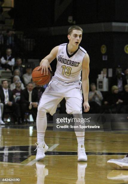 Vanderbilt Commodores guard Riley LaChance brings the ball down the floor in the first half against the Texas A&M Aggies on February 16 at Memorial...