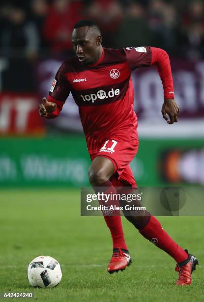 Jacques Zoua of Kaiserslautern controles the ball during the Second Bundesliga match between 1. FC Kaiserslautern and SV Sandhausen at...