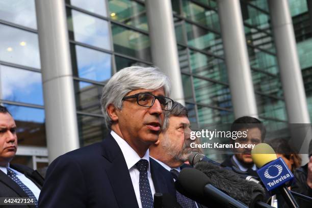 Attorney Theodore J. Boutrous, Jr. Speaks to the press outside the courthouse where U.S. District Court for the Western District of Washington at...