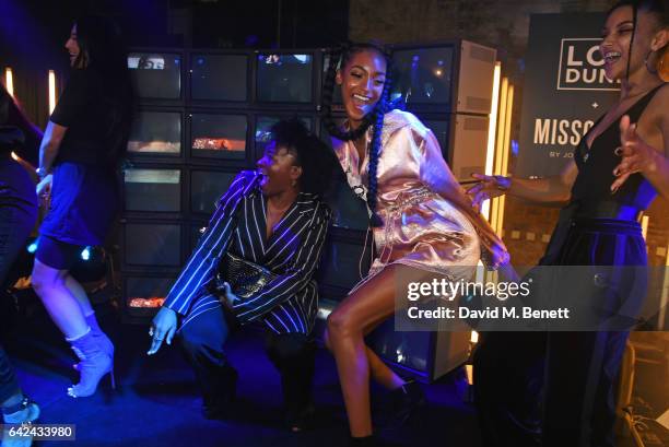 Jourdan Dunn and guests dance onstage at the Lon Dunn + Missguided launch event hosted by Jourdan Dunn at The London EDITION on February 17, 2017 in...