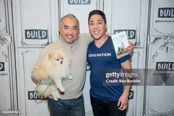 Prsonality Cesar Millan with his dog Benson and son Andrew Milan discuss "Dog Nation" with the Build Series at Build Studio on February 17, 2017 in...