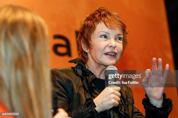 Katrin Sass talks with Caro Matzko at the Berlinale Lounge Night during the 67th Berlinale International Film Festival on February 17, 2017 in...