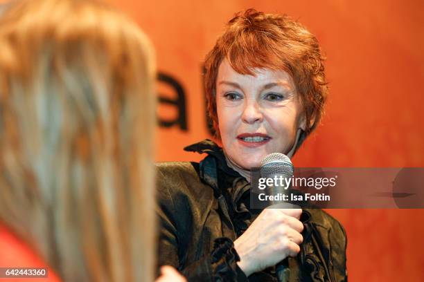 Katrin Sass talks with Caro Matzko at the Berlinale Lounge Night during the 67th Berlinale International Film Festival on February 17, 2017 in...