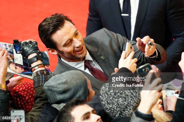 Australian actor Hugh Jackman attends the 'Logan' premiere during the 67th Berlinale International Film Festival Berlin at Berlinale Palace on...
