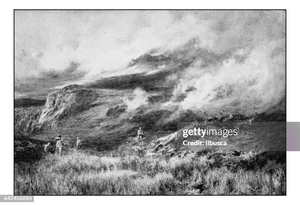 antique photo of paintings: landscape with hunters - bird hunting stock illustrations