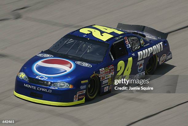 Jeff Gordon, driver of Hendrick Motorsports Chevrolet Monte Carlo, in action during practice for Sunday's NASCAR Winston Cup Series Aarons 499 at...