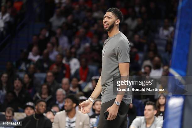 Anthony Davis of the New Orleans Pelicans attends the 2017 BBVA Compass Rising Stars Challenge at Smoothie King Center on February 17, 2017 in New...