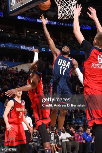 Jonathon Simmons of the USA Team handles the ball against the World Team during the BBVA Compass Rising Stars Challenge as part of 2017 All-Star...