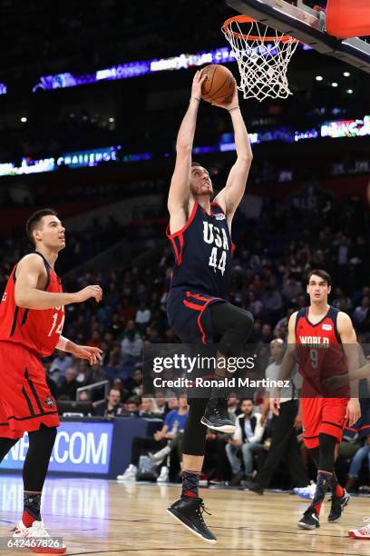 Frank Kaminsky of the Charlotte Hornets dunks the ball in the second half against the World Team during the 2017 BBVA Compass Rising Stars Challenge...