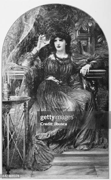 antique photo of paintings: woman portrait - magician stock illustrations