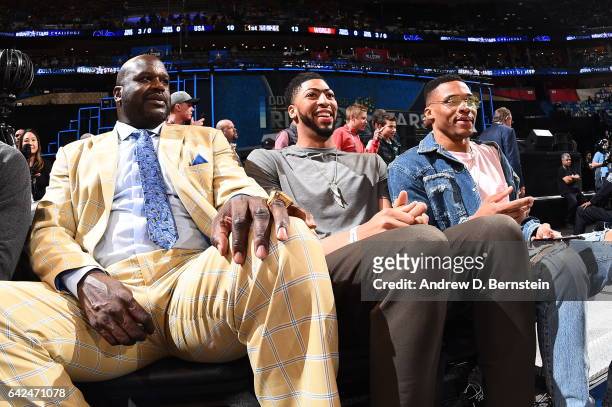 Shaquille O'Neal, Anthony David, and Russell Westbrook during the BBVA Compass Rising Stars Challenge between the USA and World Teams as part of 2017...