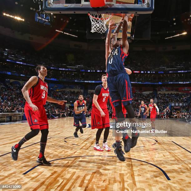 Marquese Chriss of the USA Team dunks the ball during the BBVA Compass Rising Stars Challenge as part of 2017 All-Star Weekend at the Smoothie King...