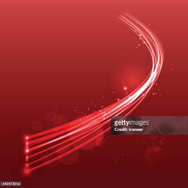 ilustrações, clipart, desenhos animados e ícones de cabo de onda de luz fibra óptica no fundo espaço brilhante vermelho - fiber