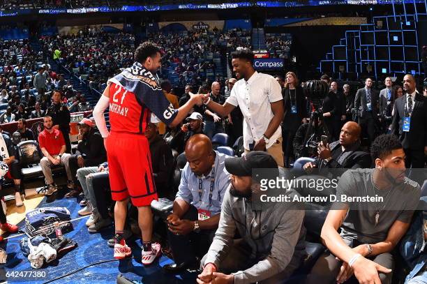 Malik Beasley of the Denver Nuggets and Jamal Murray of the World Team during the BBVA Compass Rising Stars Challenge as part of 2017 All-Star...
