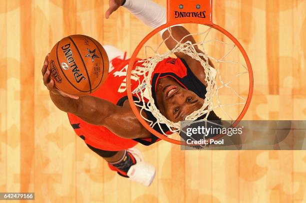 Buddy Hield of the New Orleans Pelicans shoots the ball in the first half against the US Team during the 2017 BBVA Compass Rising Stars Challenge at...