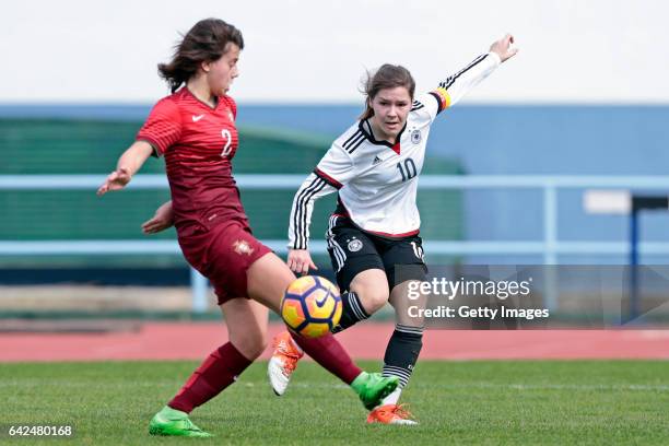 Pauline Berning of Germany U16 Girls challenges Francisca Silva of Portugal U16 Girls during the match between U16 Girls Portugal v U16 Girls Germany...