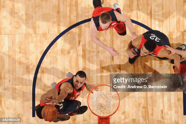 Trey Lyles of the World Team attempts to block a shot against USA Team during the BBVA Compass Rising Stars Challenge as part of 2017 All-Star...