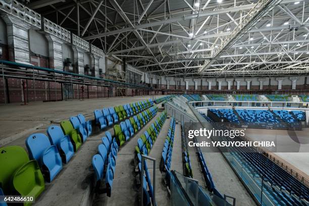 View after part of the upper seats were removed from the Carioca Arena 1, which hosted basketball during the Rio 2016 Olympic games, at the Olympic...