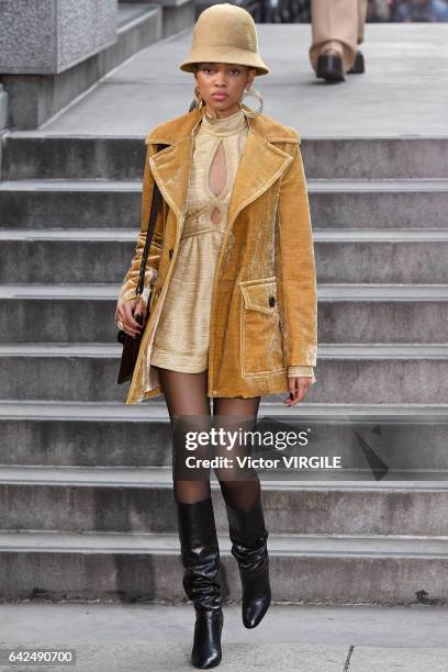 Model walks the runway at the Marc Jacobs Ready to Wear Fall Winter 2017-2018 fashion show on February 16, 2017 in New York City.