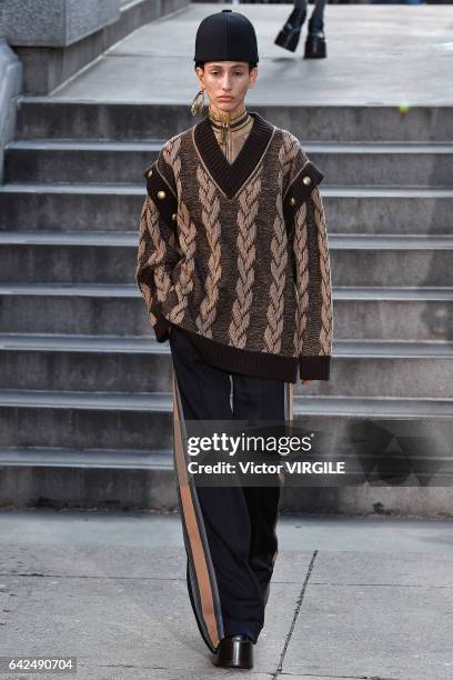 Model walks the runway at the Marc Jacobs Ready to Wear Fall Winter 2017-2018 fashion show on February 16, 2017 in New York City.