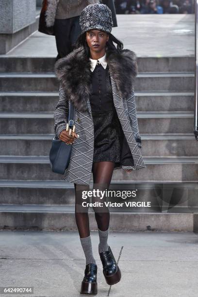 Model walks the runway at the Marc Jacobs Ready to Wear Fall Winter 2017-2018 fashion show on February 16, 2017 in New York City.