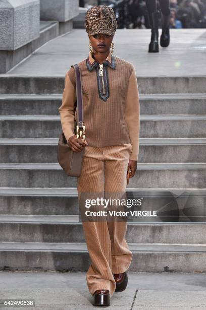 Model walks the runway at the Marc Jacobs Ready to Wear Fall Winter 2017-2018 fashion show on February 16, 2017 in New York City.