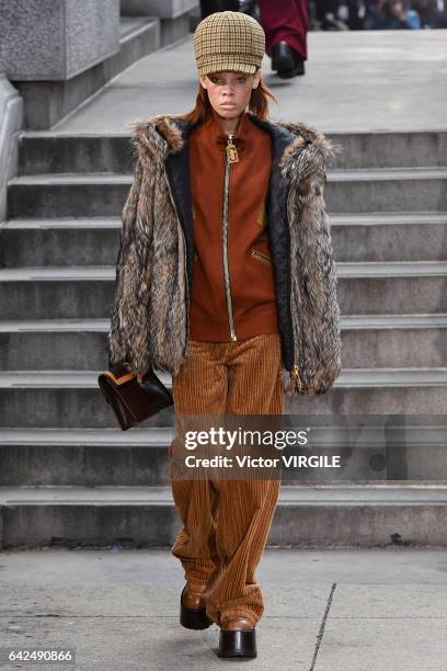 Model walks the runway at the Marc Jacobs Ready to Wear Fall Winter 2017-2018 fashion show on February 16, 2017 in New York City.