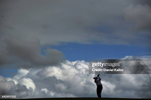 Katherine Kirk of Australia plays a shot during round three of the ISPS Handa Women's Australian Open at Royal Adelaide Golf Club on February 18,...