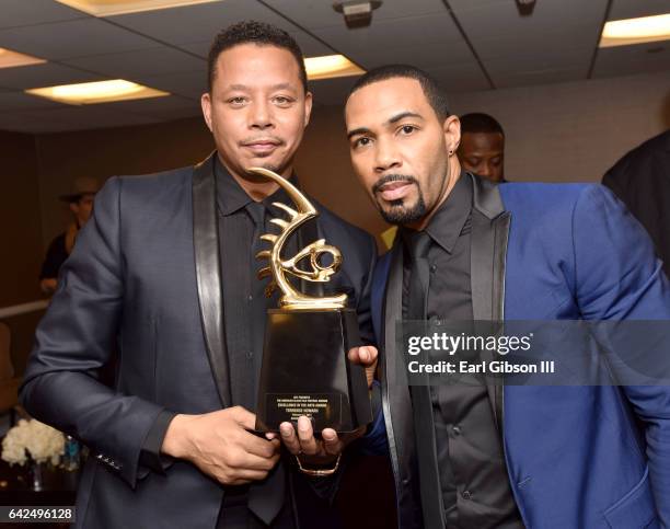 Honoree Terrence Howard and actor Omari Hardwick attend BET Presents the American Black Film Festival Honors on February 17, 2017 in Beverly Hills,...