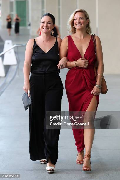 Claire Chitham and Zoe Bell arrive ahead of the NZ Film Awards, also known as 'The Moas' at ASB Showgrounds on February 18, 2017 in Auckland, New...