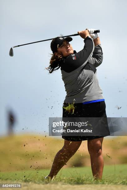 Lizette Salas of the United States plays a shot during round three of the ISPS Handa Women's Australian Open at Royal Adelaide Golf Club on February...