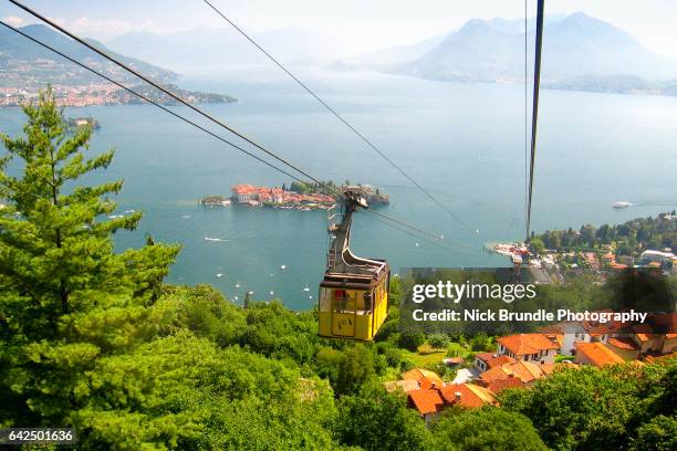 view of the borromean gulf from mount mottarone, piedmont, northern italy - lago maggiore stockfoto's en -beelden