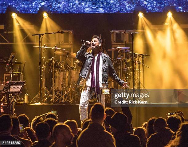 Singer-songwriter Miguel performs onstage during the VIBES by Sports Illustrated Swimsuit 2017 launch festival at Post HTX on February 17, 2017 in...