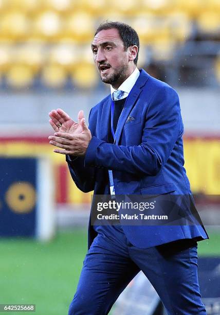 Michael Valkanis, coach of Melbourne City during the round 20 A-League match between the Wellington and Melbourne City at Westpac Stadium on February...