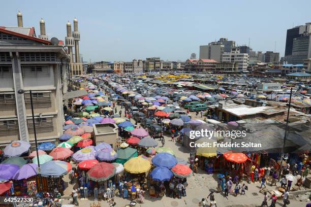 The Central mosque and the Jankara market in Lagos Island on March 9, 2016 in Lagos, Nigeria - West Africa.