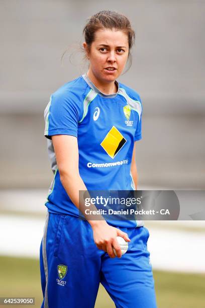 Molly Strano prepares to bowl during a Southern Stars training session at Melbourne Cricket Ground on February 18, 2017 in Melbourne, Australia.