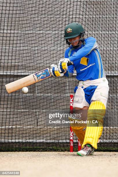 Alex Blackwell bats during a Southern Stars training session at Melbourne Cricket Ground on February 18, 2017 in Melbourne, Australia.