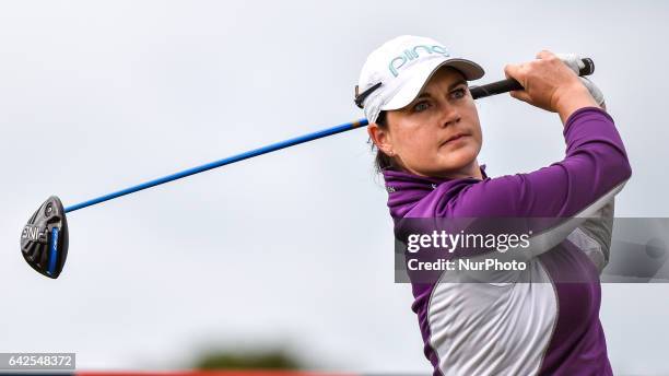 Caroline Masson of Germany on the 5th tee during round three of the ISPS Handa Women's Australian Open at Royal Adelaide Golf Club on February 18,...